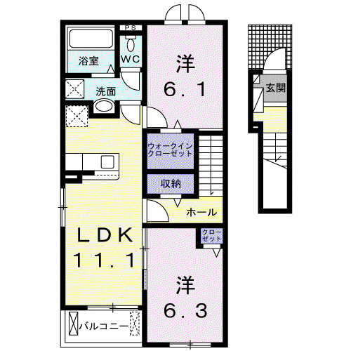 ブリアン メゾン みやき B(2LDK/2階)の間取り写真