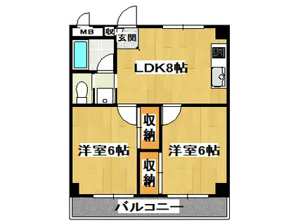 メゾンイン宝塚(2LDK/3階)の間取り写真
