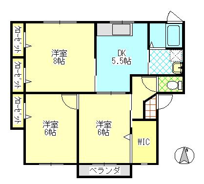 RS COURT(3DK/2階)の間取り写真