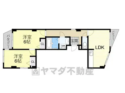 クレール若竹(2LDK/4階)の間取り写真