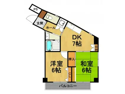 武庫之荘北アイビーコート(2DK/3階)の間取り写真