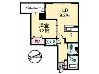 ボナール古京(1LDK/2階)の間取り写真