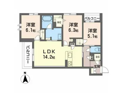 シャーメゾン シャルム本町(3LDK/3階)の間取り写真