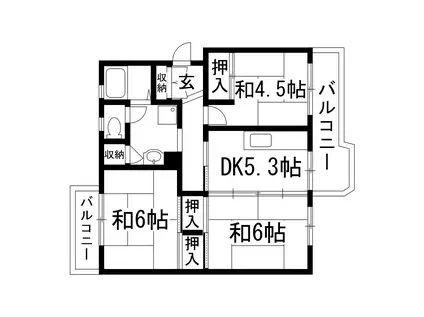 中山五月台4号棟(3DK/2階)の間取り写真