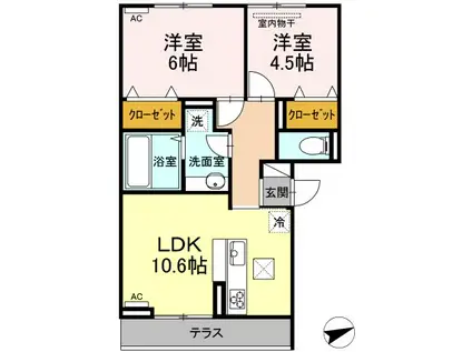 グランディオ(2LDK/1階)の間取り写真