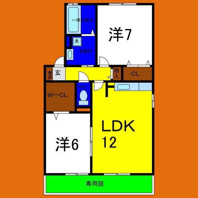 プラザシャルムC(2LDK/1階)の間取り写真