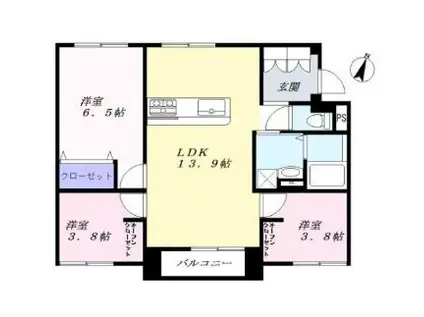 SUBURB TERRACE黒崎新町(3LDK/3階)の間取り写真