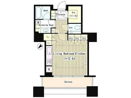 東京ツインパークスライトウィング(ワンルーム/17階)の間取り写真