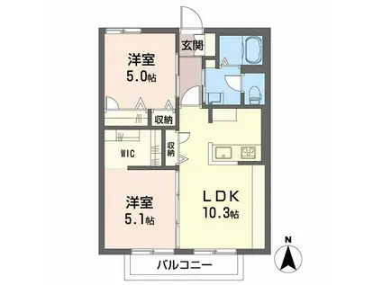 クレセントエビス(2LDK/2階)の間取り写真