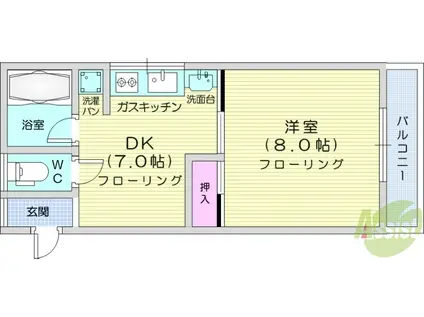 WISTERIA山の寺(1DK/2階)の間取り写真