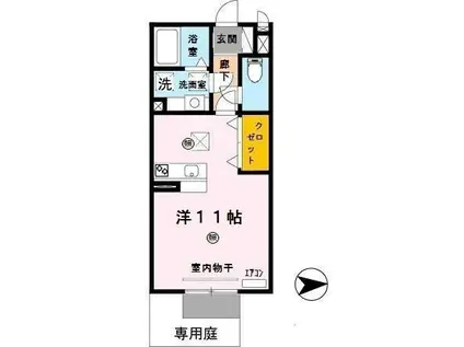 エルムス・ヒル(ワンルーム/1階)の間取り写真