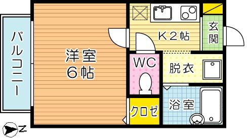 プランドール宇佐町(1K/2階)の間取り写真
