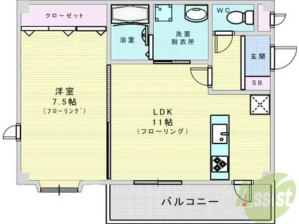サンロード新和(1LDK/3階)の間取り写真