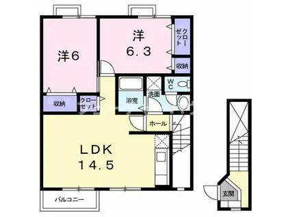 メゾン・ド・リヴィエールA(2LDK/2階)の間取り写真