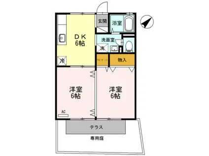 ジュネス片山(2DK/1階)の間取り写真