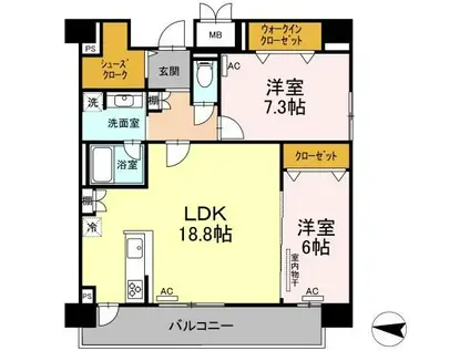 ADORABLE(2LDK/9階)の間取り写真