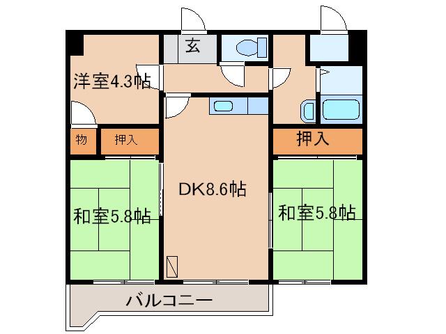 仲浜ハイツ(3DK/4階)の間取り写真