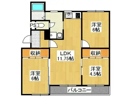 寿ハイツ新生(3LDK/4階)の間取り写真