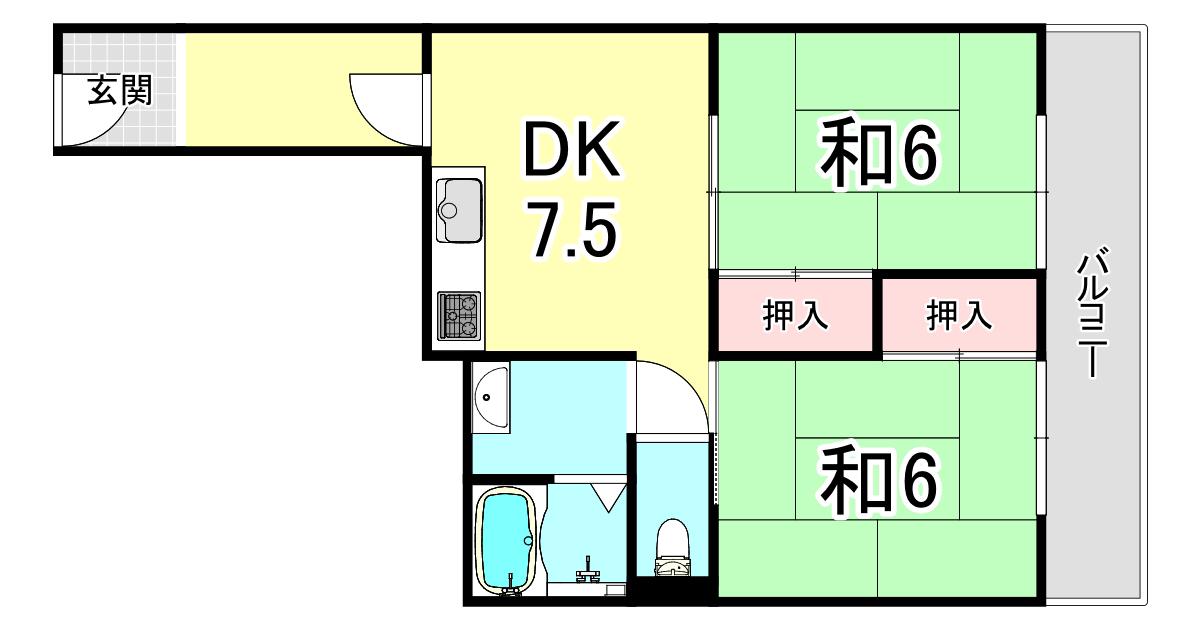 歌敷山ダイヤハイツ(2DK/5階)の間取り写真