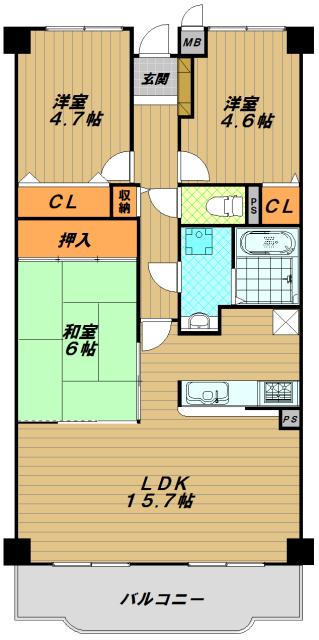デメテル高取台(3LDK/11階)の間取り写真