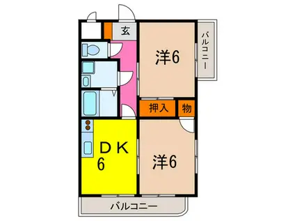 エムズコートII南(2DK/1階)の間取り写真