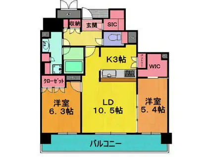 ブランズタワー御堂筋本町(2LDK/12階)の間取り写真