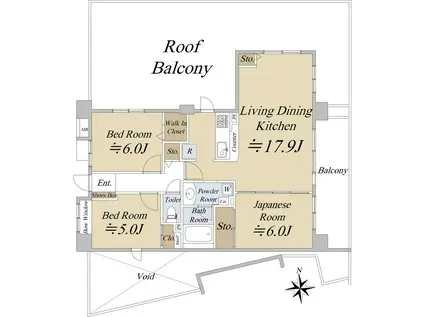 デュオ駒込古河庭園(3LDK/5階)の間取り写真