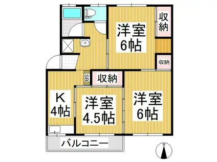 フラット三輪B棟(3K/2階)の間取り写真