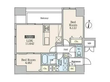 ルミエール三番町(2LDK/6階)の間取り写真