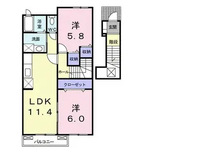 ティアラ.F(2LDK/2階)の間取り写真