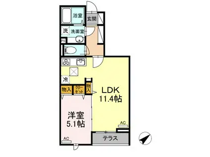 ノーブル・ルミナス笹塚(1LDK/1階)の間取り写真