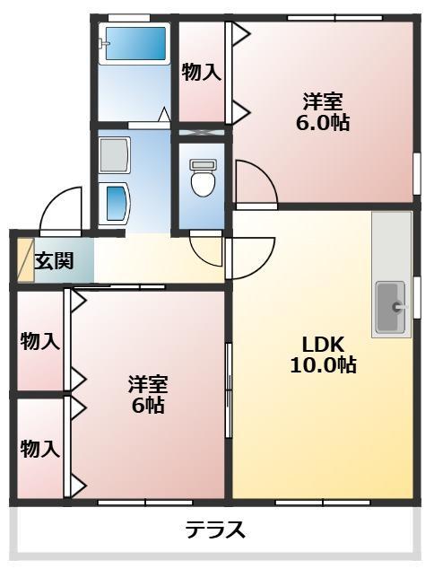 オーチャードタウンC棟(2LDK/1階)の間取り写真