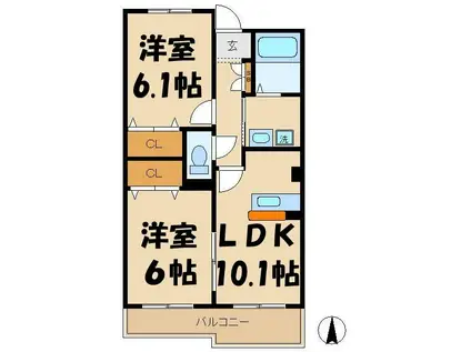 サニーヴィレッジ(2LDK/2階)の間取り写真