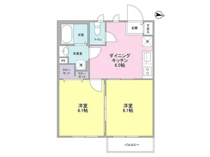 プリムヴェール南鳩ヶ谷(2DK/3階)の間取り写真