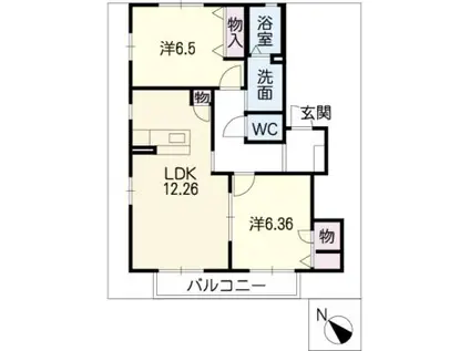 アンシャンテB棟(2LDK/1階)の間取り写真