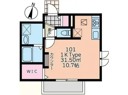 LUNA PIENA北里(1K/1階)の間取り写真