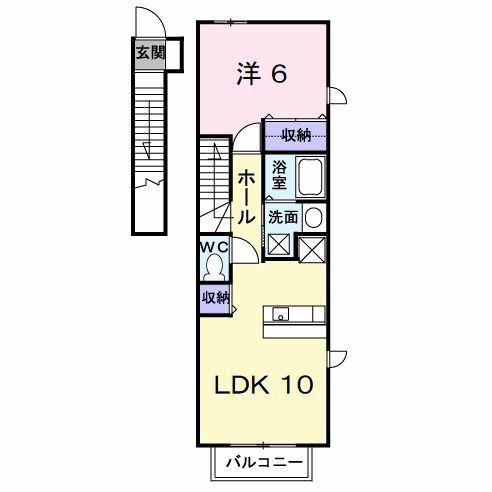 ジャン・アヴニールD棟(1LDK/2階)の間取り写真