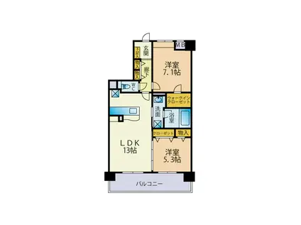 地下鉄七隈線 野芥駅 徒歩11分 8階建 築4年(2LDK/2階)の間取り写真
