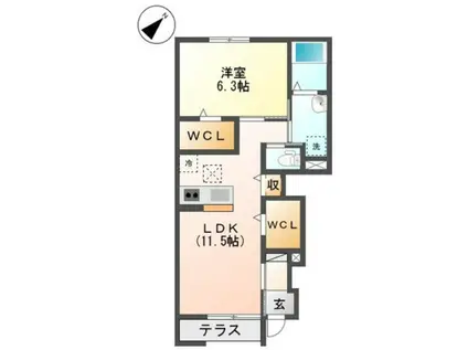 ルミエールドュース(1LDK/1階)の間取り写真