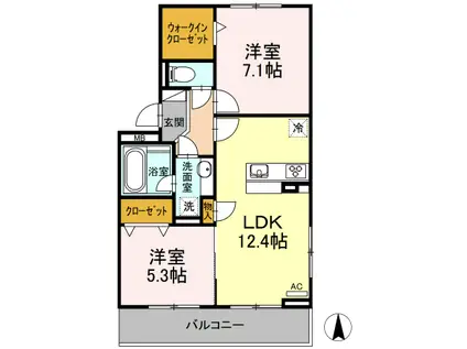プリュネ(2LDK/3階)の間取り写真
