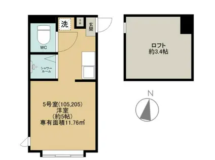 CASA ALBA(ワンルーム/2階)の間取り写真