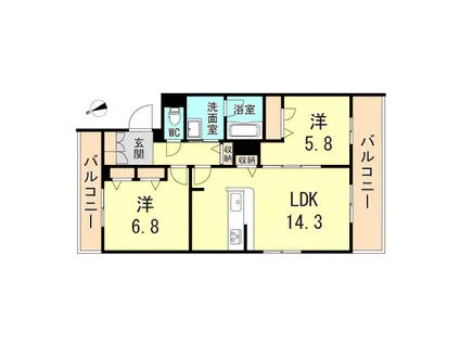 SEASIDE HOUSE(2LDK/2階)の間取り写真