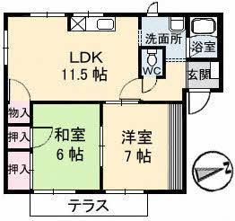 ドムス・ヒルズF館(2LDK/1階)の間取り写真