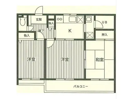 サンライズ相模原(3K/1階)の間取り写真