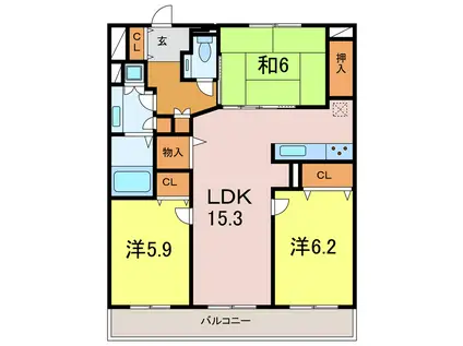 ガーデンヒルズ三河安城ザ・タワー(3LDK/8階)の間取り写真