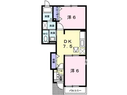 アラモードI(2DK/1階)の間取り写真