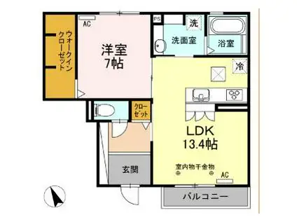 フルール・ド・クレマチス(1LDK/1階)の間取り写真