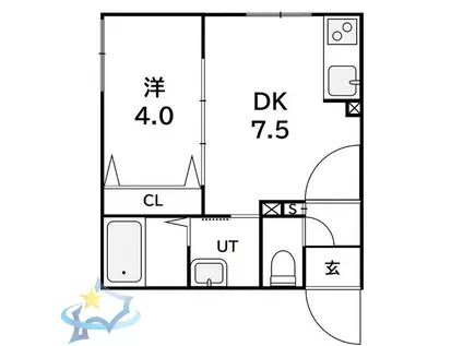 ラフィーネ西町(1LDK/4階)の間取り写真