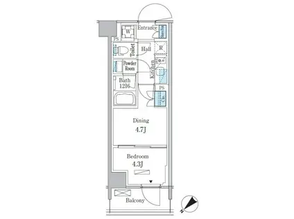 パークアクシス品川南大井パークフロント(1DK/2階)の間取り写真