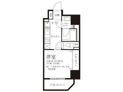 アインス蔵前(1K/4階)の間取り写真